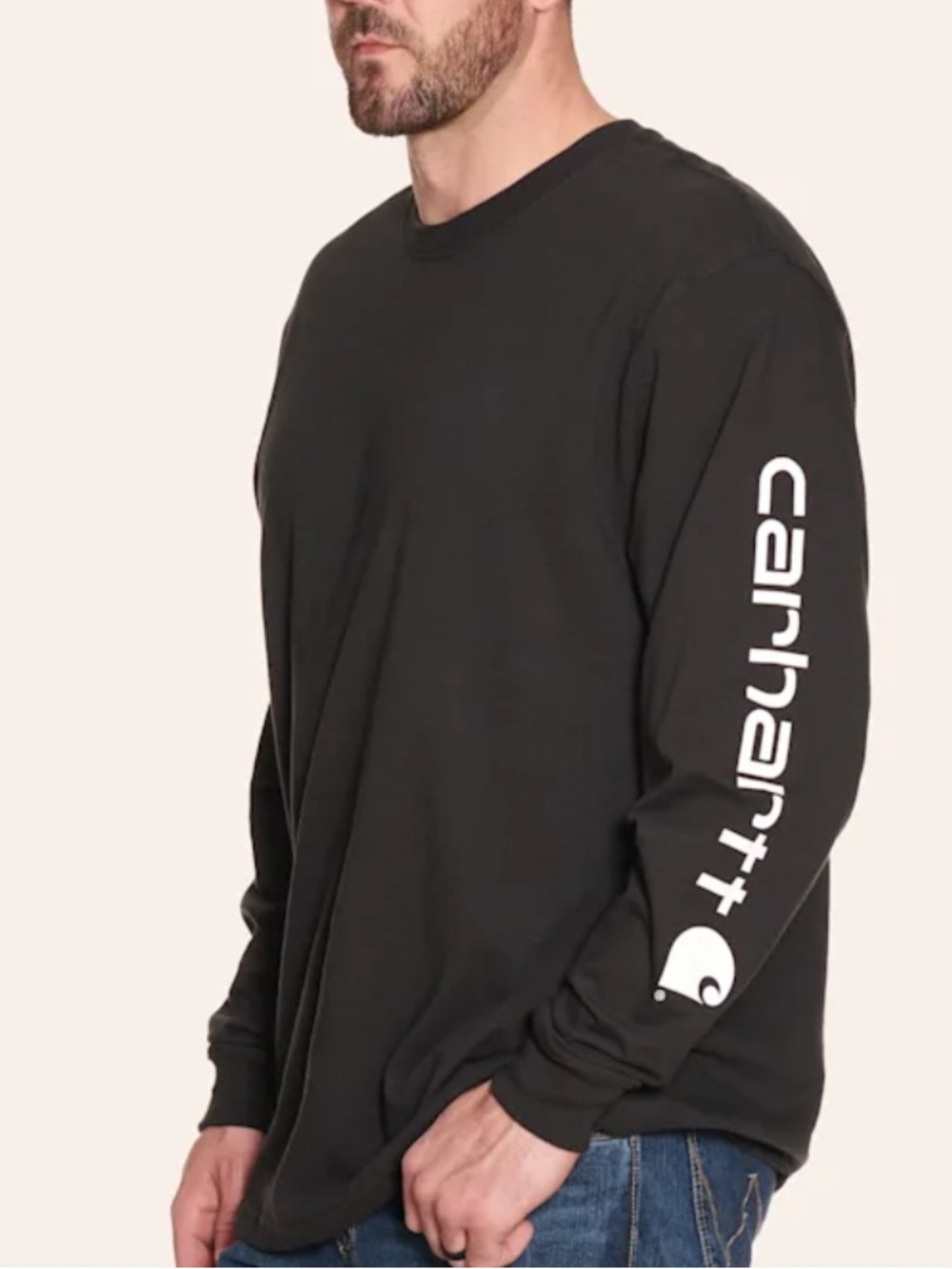 CARHARTT MEN'S BLACK LOOSE FIT LONG SLEEVE WITH LOGO GRAPHIC SLEEVE T-SHIRT S